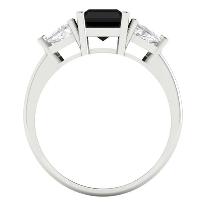 2.82 cttw Natural Onyx Three-Stone Engagement Ring - Solid White Gold (VVS1, Emerald Cut,8x6mm)