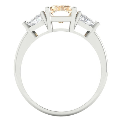 2.82 cttw Natural Morganite Three-Stone Engagement Ring - Solid Gold (Emerald Cut,8x6mm)