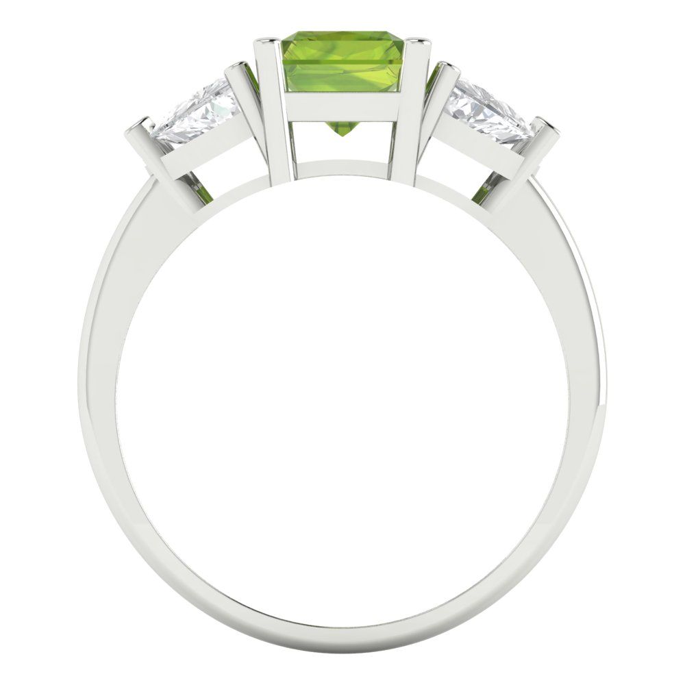 2.82 cttw Natural Peridot Three-Stone Engagement Ring - Solid Gold (Emerald Cut,8x6mm)