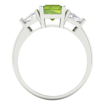 2.82 cttw Natural Peridot Three-Stone Engagement Ring - Solid Gold (Emerald Cut,8x6mm)