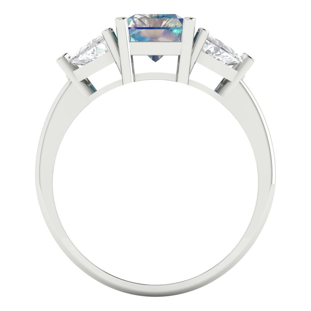 2.82 cttw Blue Moissanite Three-Stone Engagement Ring - Solid Gold (Emerald Cut,8x6mm)