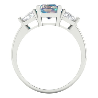 2.82 cttw Blue Moissanite Three-Stone Engagement Ring - Solid Gold (Emerald Cut,8x6mm)