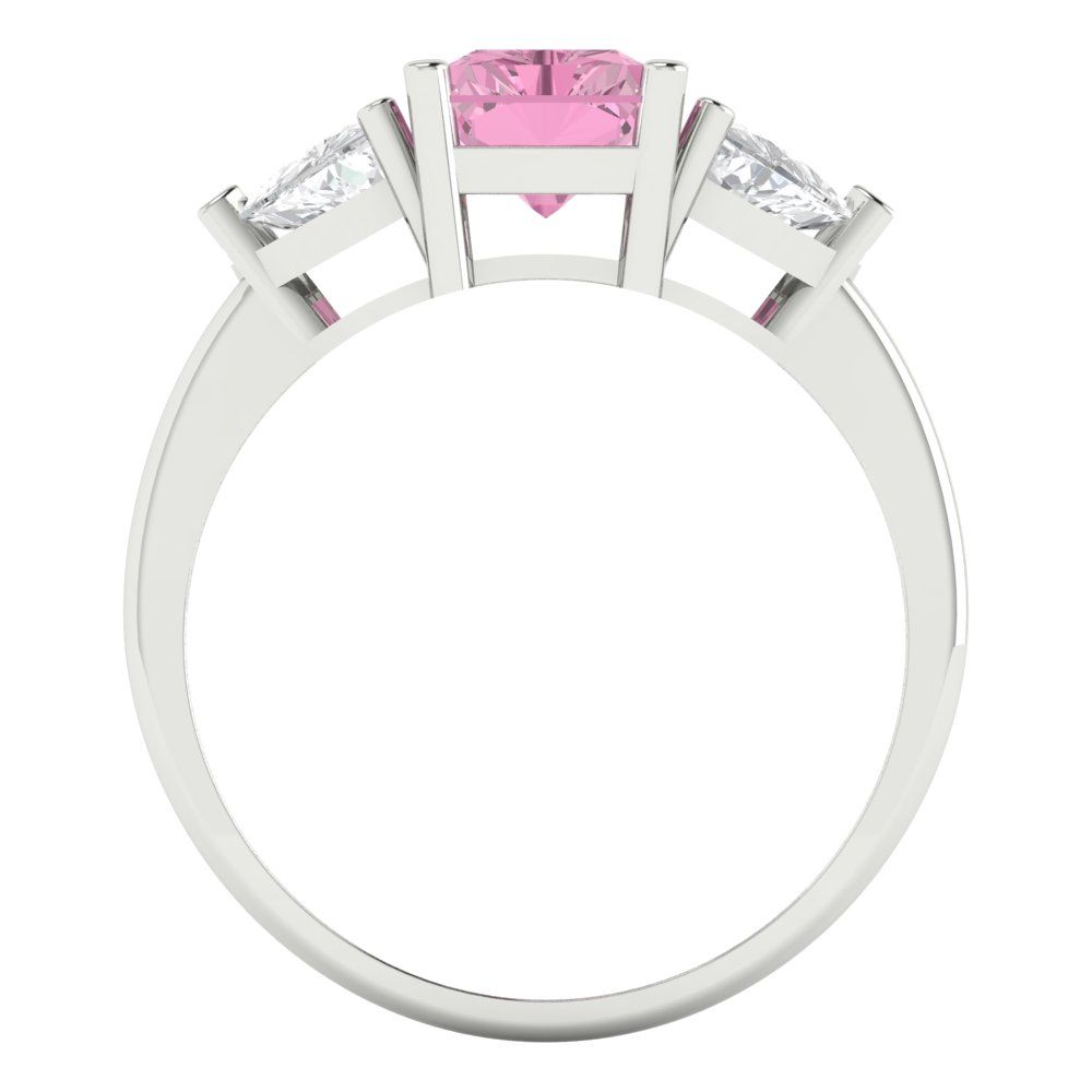 2.82 cttw Zirconia Simulated Pink Diamond Three-Stone Engagement Ring - Solid Gold (VVS1, Emerald Cut,8x6mm)