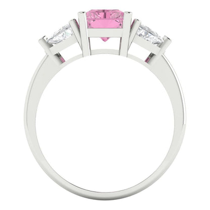 2.82 cttw Zirconia Simulated Pink Diamond Three-Stone Engagement Ring - Solid Gold (VVS1, Emerald Cut,8x6mm)