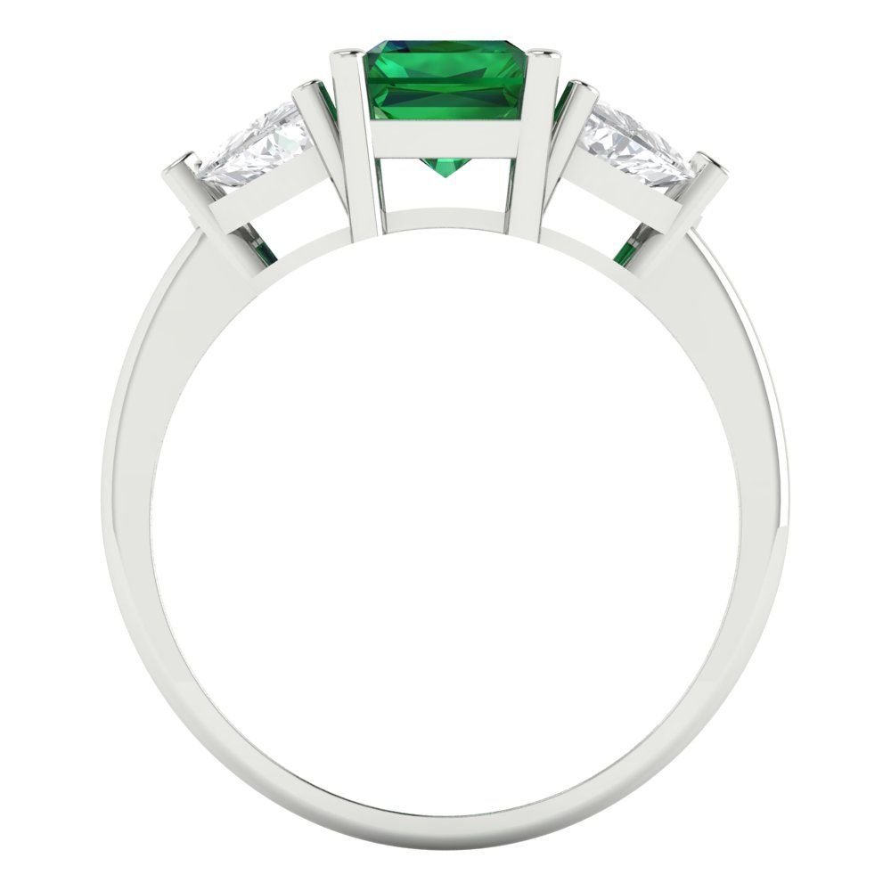 2.82 cttw Simulated Emerald Three-Stone Engagement Ring - Solid Gold (Emerald Cut,8x6mm)
