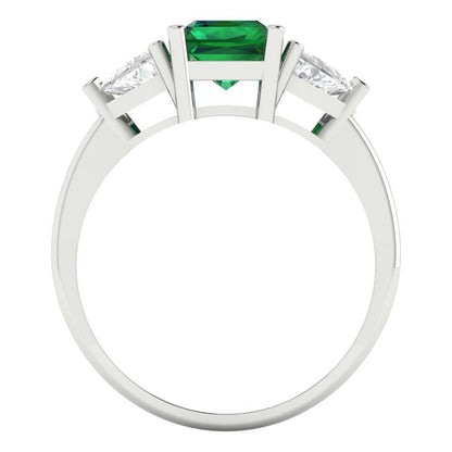 2.82 cttw Simulated Emerald Three-Stone Engagement Ring - Solid Gold (Emerald Cut,8x6mm)
