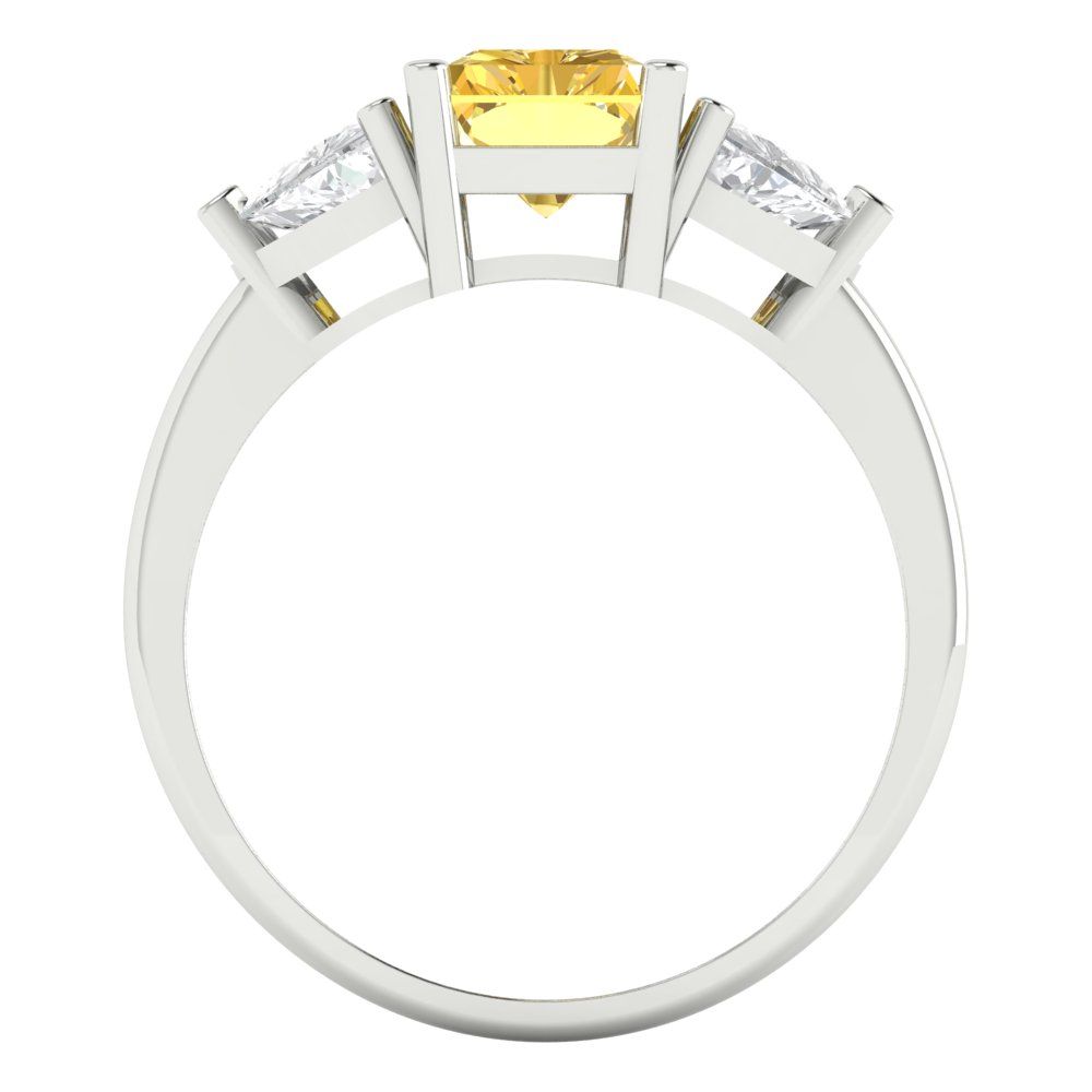 2.82 cttw Zirconia Simulated Yellow Diamond Three-Stone Engagement Ring - Solid Gold (VVS1, Emerald Cut,8x6mm)