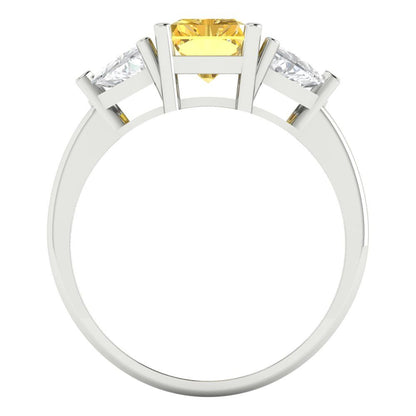 2.82 cttw Zirconia Simulated Yellow Diamond Three-Stone Engagement Ring - Solid Gold (VVS1, Emerald Cut,8x6mm)