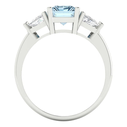 2.82 cttw Natural Aquamarine Three-Stone Engagement Ring - Solid Gold (Emerald Cut,8x6mm)