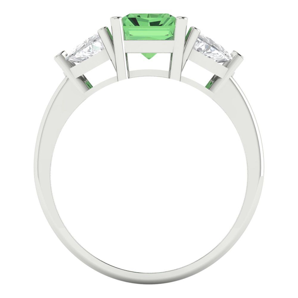 2.82 cttw Zirconia Simulated Green Diamond Three-Stone Engagement Ring - Solid Gold (VVS1, Emerald Cut,8x6mm)