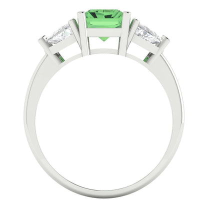 2.82 cttw Zirconia Simulated Green Diamond Three-Stone Engagement Ring - Solid Gold (VVS1, Emerald Cut,8x6mm)