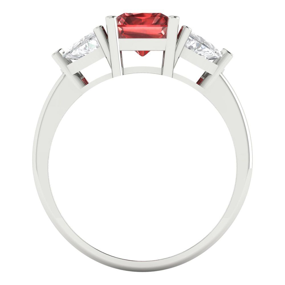 2.82 cttw Natural Garnet Three-Stone Engagement Ring - Solid White Gold (VVS1, Emerald Cut,8x6mm)
