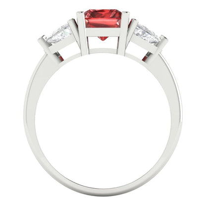 2.82 cttw Natural Garnet Three-Stone Engagement Ring - Solid White Gold (VVS1, Emerald Cut,8x6mm)