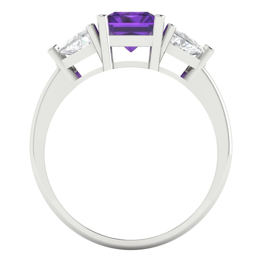 2.82 cttw Natural Amethyst Three-Stone Engagement Ring - Solid Gold (Emerald Cut,8x6mm)
