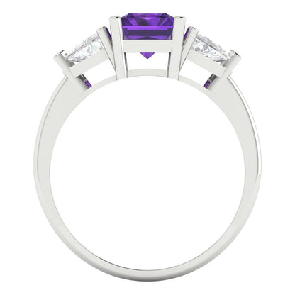 2.82 cttw Natural Amethyst Three-Stone Engagement Ring - Solid Gold (Emerald Cut,8x6mm)