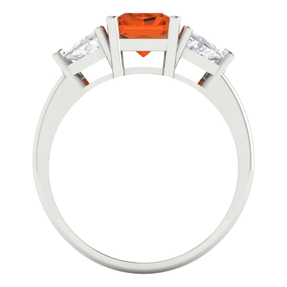 2.82 cttw Simulated Ruby Three-Stone Engagement Ring - Solid White Gold (VVS1, Emerald Cut,8x6mm)
