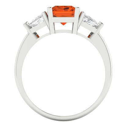 2.82 cttw Simulated Ruby Three-Stone Engagement Ring - Solid White Gold (VVS1, Emerald Cut,8x6mm)