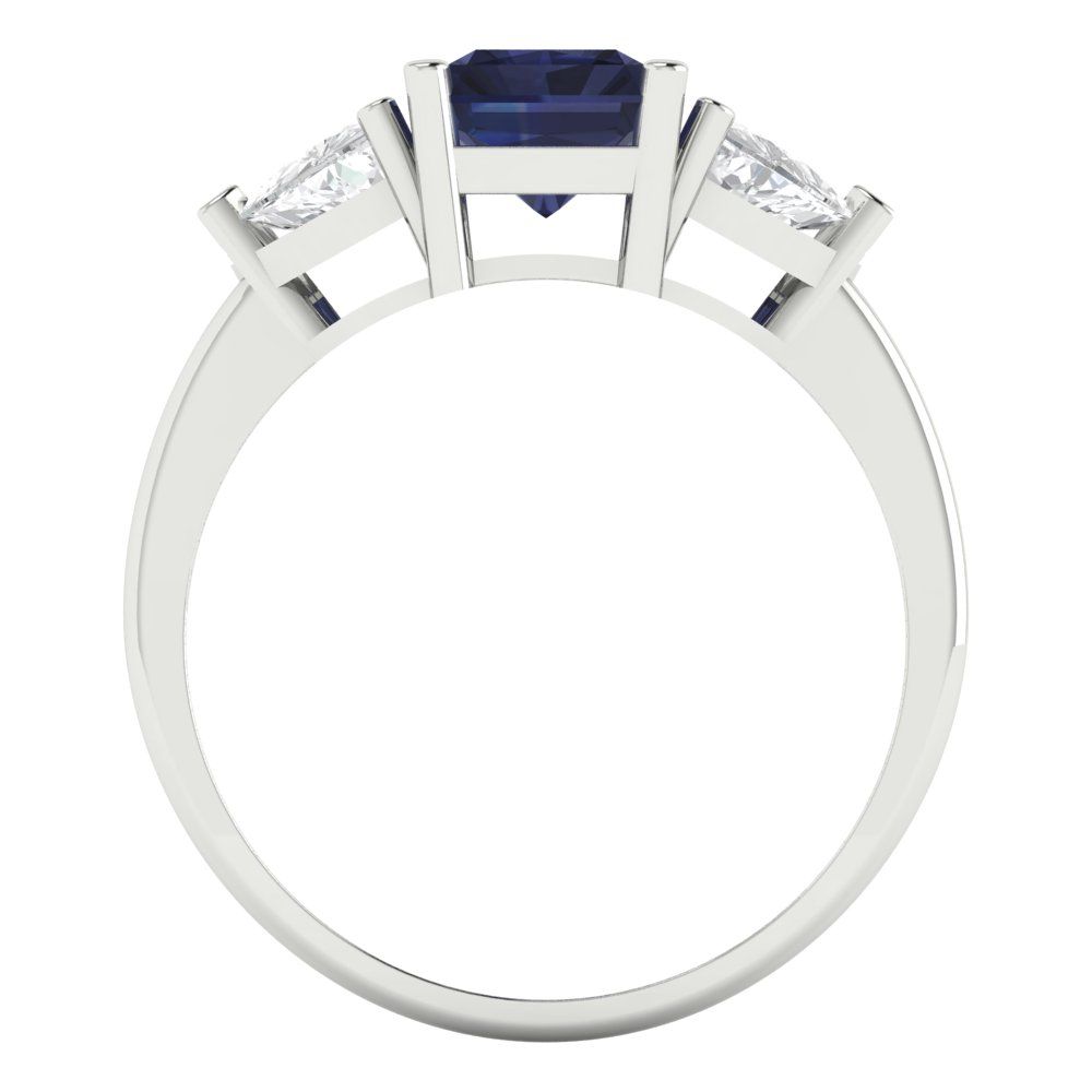 2.82 cttw Simulated Blue Sapphire Three-Stone Engagement Ring - Solid Gold (Emerald Cut,8x6mm)