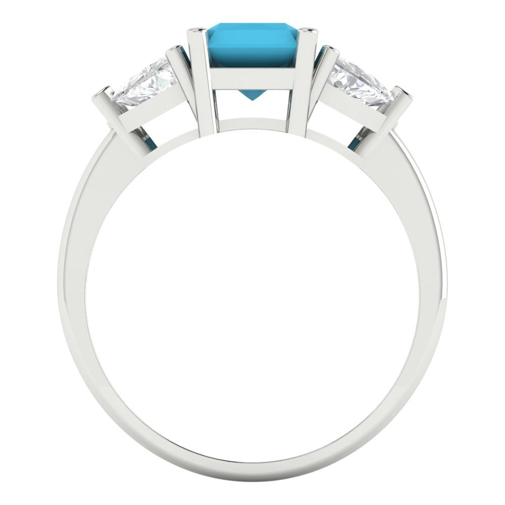 2.82 cttw Simulated Turquoise Three-Stone Engagement Ring - Solid Gold (Emerald Cut,8x6mm)