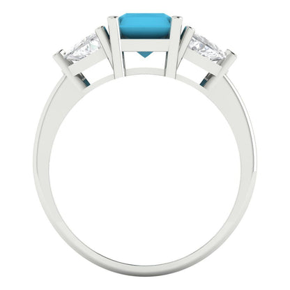 2.82 cttw Simulated Turquoise Three-Stone Engagement Ring - Solid Gold (Emerald Cut,8x6mm)
