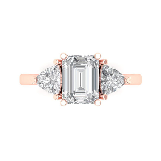 2.82 cttw Zirconia Simulated Diamond Three-Stone Engagement Ring - Solid Rose Gold (VVS1, Emerald Cut,8x6mm)