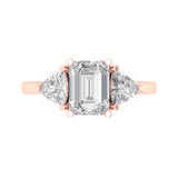 2.57 ct Brilliant Emerald Cut Natural Diamond Stone Clarity SI1-2 Color G-H Rose Gold Three-Stone Ring