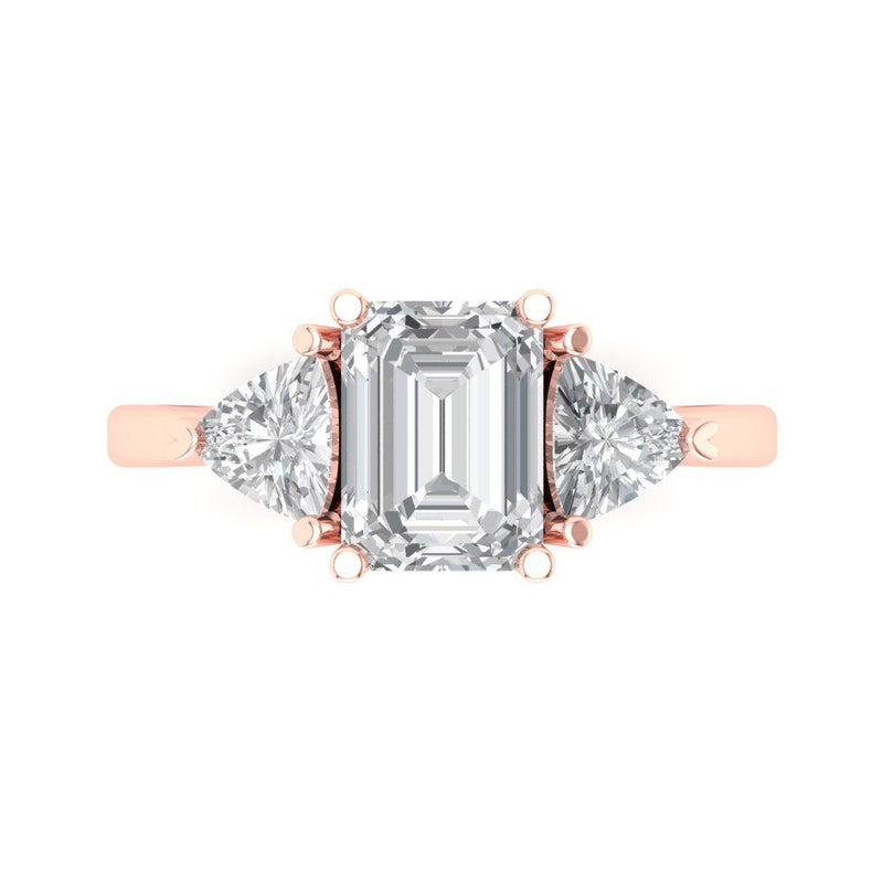 2.57 ct Brilliant Emerald Cut Natural Diamond Stone Clarity SI1-2 Color G-H Rose Gold Three-Stone Ring