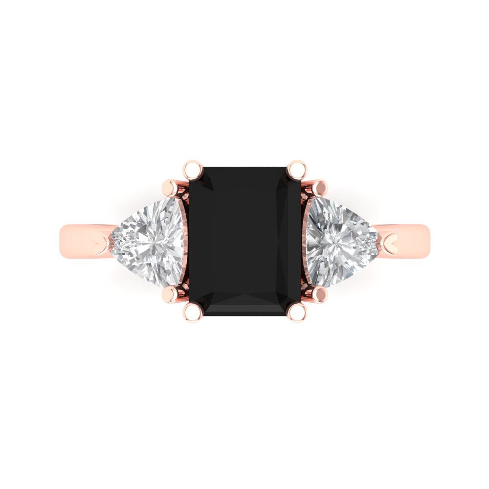 2.82 cttw Natural Onyx Three-Stone Engagement Ring - Solid Gold (Emerald Cut,8x6mm)