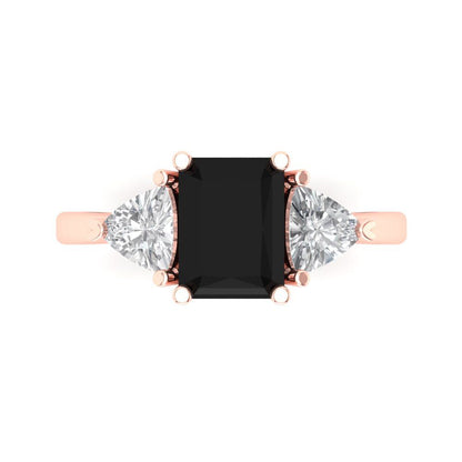 2.82 cttw Natural Onyx Three-Stone Engagement Ring - Solid Gold (Emerald Cut,8x6mm)