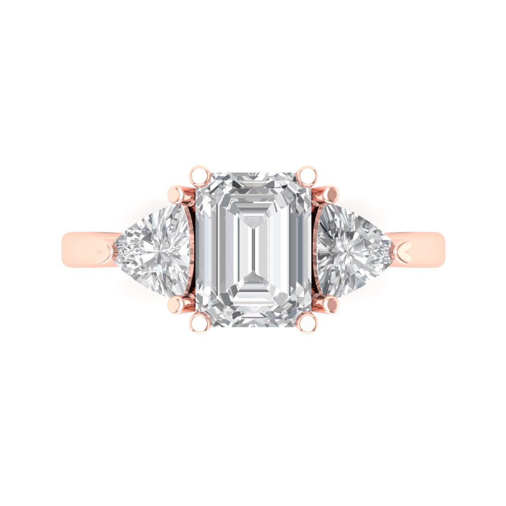 2.82 cttw White Sapphire Three-Stone Engagement Ring - Solid Gold (Emerald Cut,8x6mm)