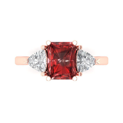 2.82 cttw Natural Garnet Three-Stone Engagement Ring - Solid Gold (Emerald Cut,8x6mm)