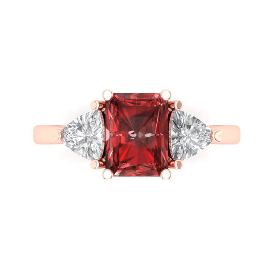 2.82 cttw Natural Garnet Three-Stone Engagement Ring - Solid Rose Gold (VVS1, Emerald Cut,8x6mm)