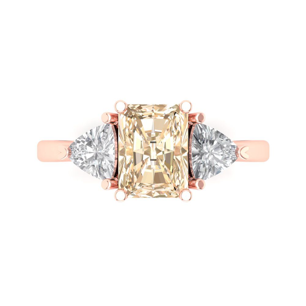 2.82 cttw Natural Morganite Three-Stone Engagement Ring - Solid Gold (Emerald Cut,8x6mm)