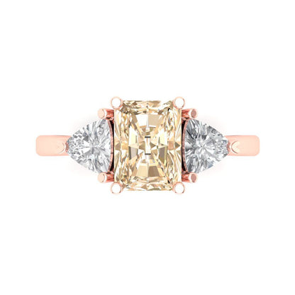 2.82 cttw Natural Morganite Three-Stone Engagement Ring - Solid Gold (Emerald Cut,8x6mm)