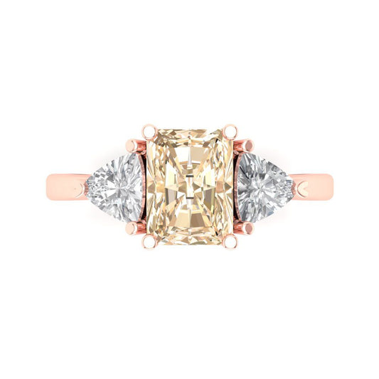 2.82 cttw Natural Morganite Three-Stone Engagement Ring - Solid Rose Gold (VVS1, Emerald Cut,8x6mm)