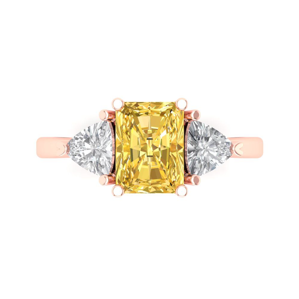 2.82 cttw Natural Citrine Three-Stone Engagement Ring - Solid Gold (Emerald Cut,8x6mm)