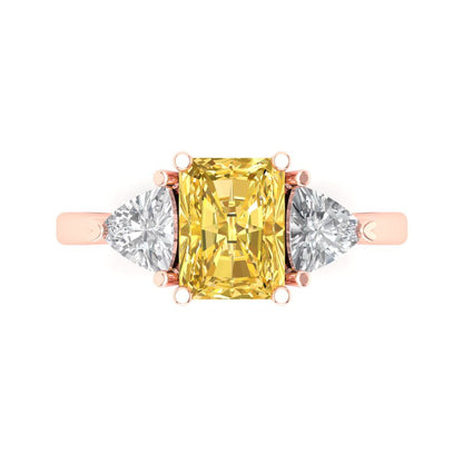 2.82 cttw Natural Citrine Three-Stone Engagement Ring - Solid Gold (Emerald Cut,8x6mm)