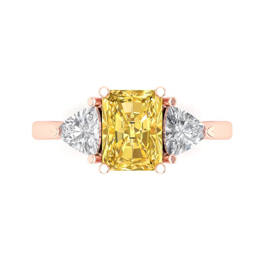 2.82 cttw Natural Citrine Three-Stone Engagement Ring - Solid Rose Gold (VVS1, Emerald Cut,8x6mm)
