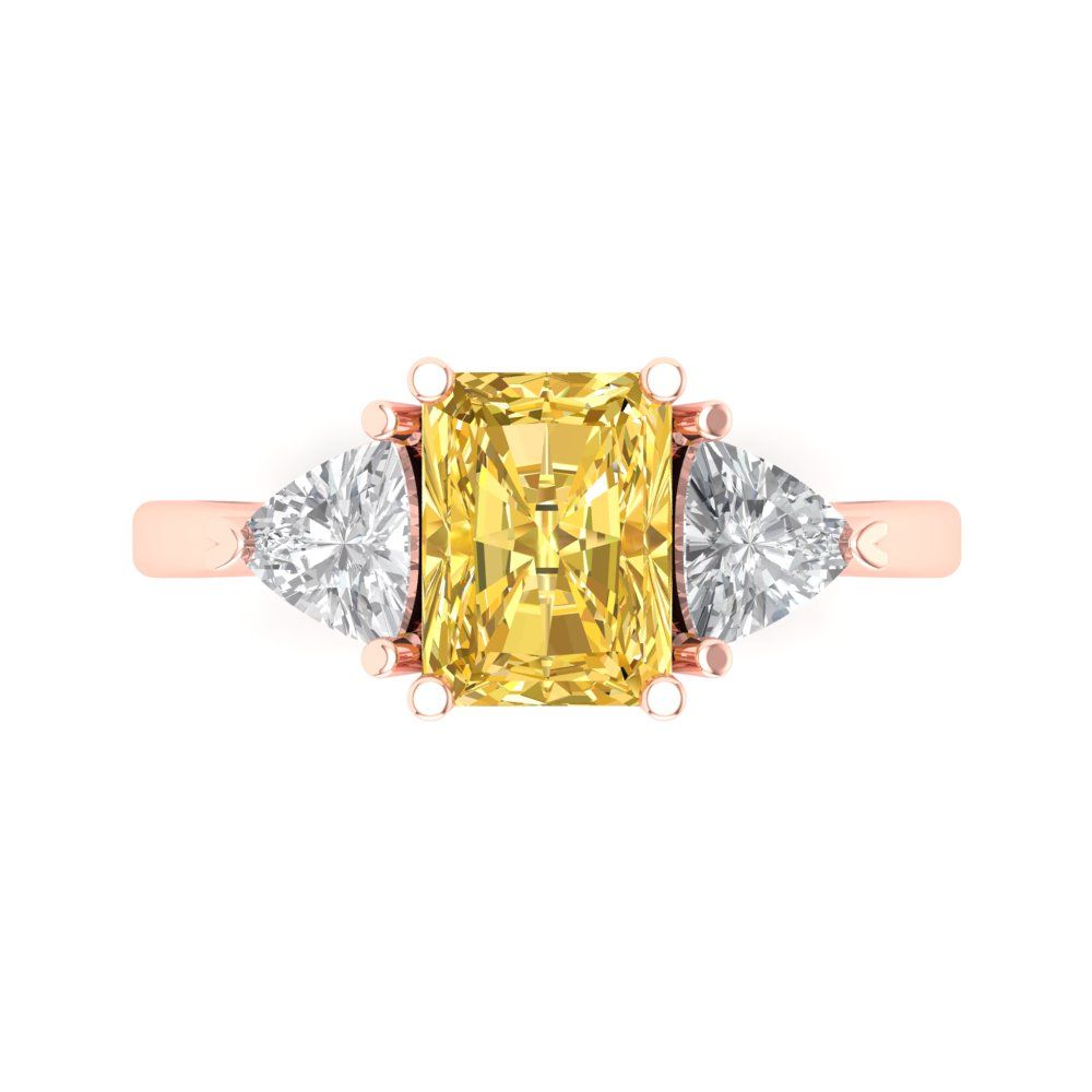 2.82 cttw Zirconia Simulated Yellow Diamond Three-Stone Engagement Ring - Solid Gold (VVS1, Emerald Cut,8x6mm)