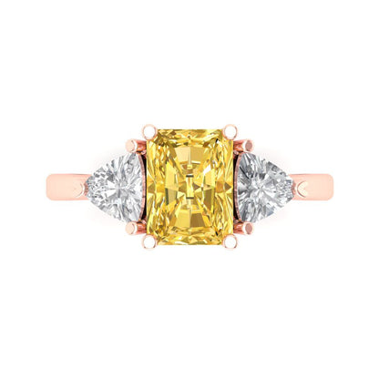 2.82 cttw Zirconia Simulated Yellow Diamond Three-Stone Engagement Ring - Solid Gold (VVS1, Emerald Cut,8x6mm)