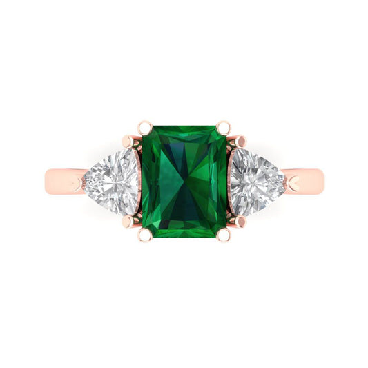 2.82 cttw Simulated Emerald Three-Stone Engagement Ring - Solid Rose Gold (VVS1, Emerald Cut,8x6mm)