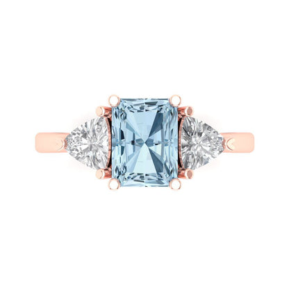 2.82 cttw Natural Aquamarine Three-Stone Engagement Ring - Solid Gold (Emerald Cut,8x6mm)