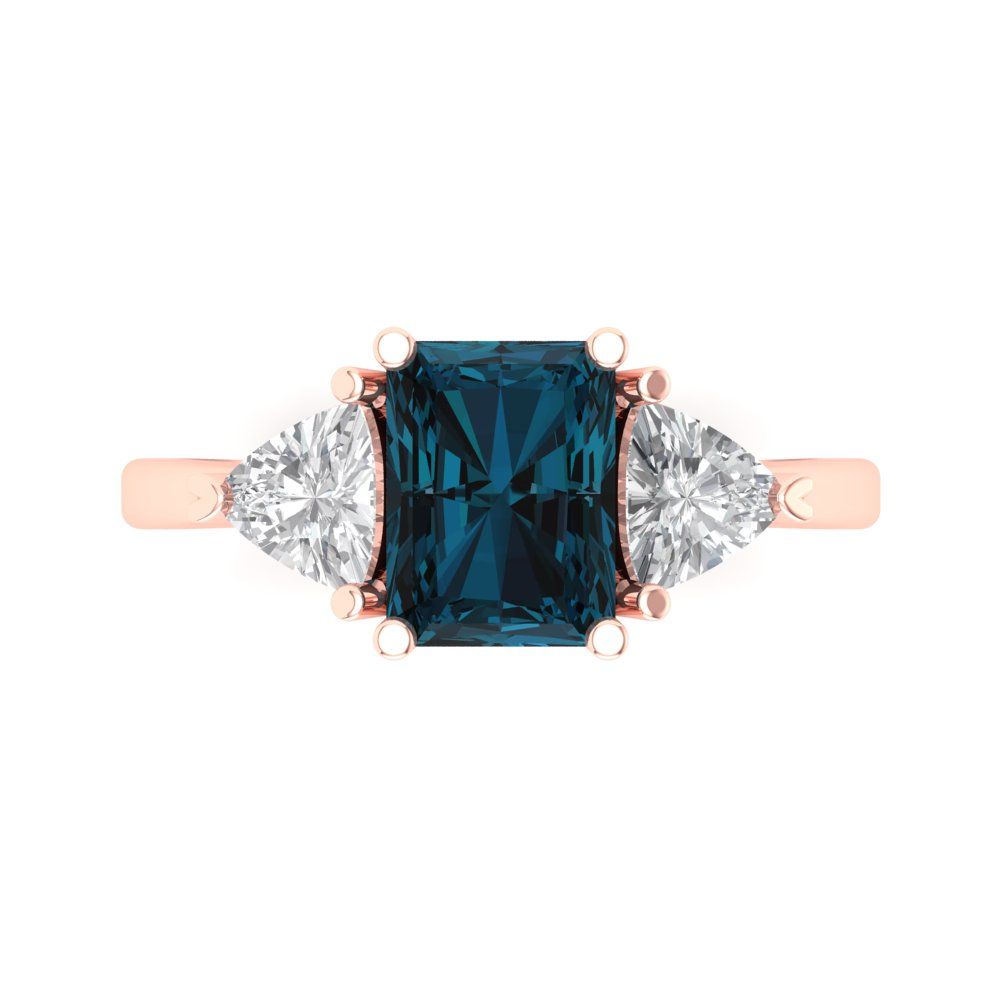 2.82 cttw Natural London Blue Topaz Three-Stone Engagement Ring - Solid Gold (Emerald Cut,8x6mm)