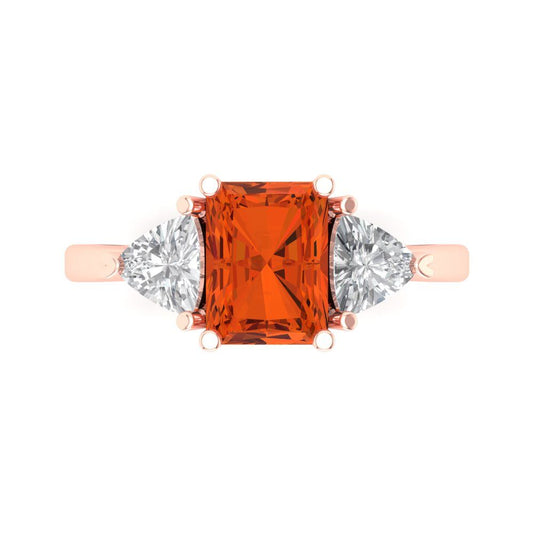 2.82 cttw Zirconia Simulated Red Diamond Three-Stone Engagement Ring - Solid Rose Gold (VVS1, Emerald Cut,8x6mm)