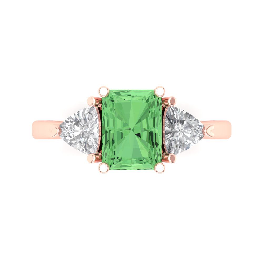 2.82 cttw Zirconia Simulated Green Diamond Three-Stone Engagement Ring - Solid Gold (VVS1, Emerald Cut,8x6mm)