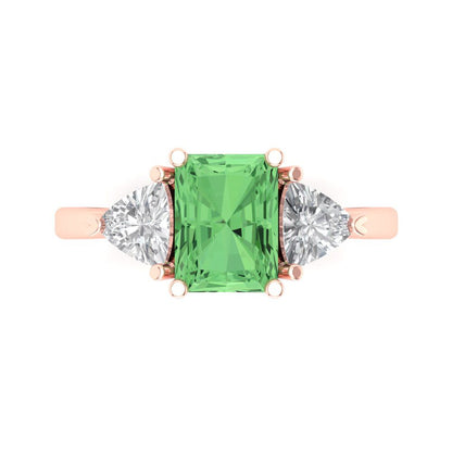 2.82 cttw Zirconia Simulated Green Diamond Three-Stone Engagement Ring - Solid Gold (VVS1, Emerald Cut,8x6mm)