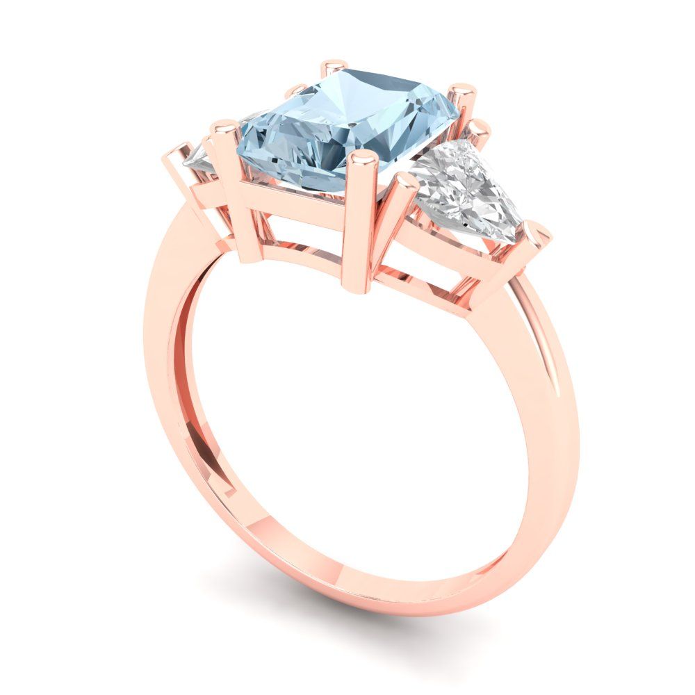 2.82 cttw Natural Sky Blue Topaz Three-Stone Engagement Ring - Solid Gold (Emerald Cut,8x6mm)