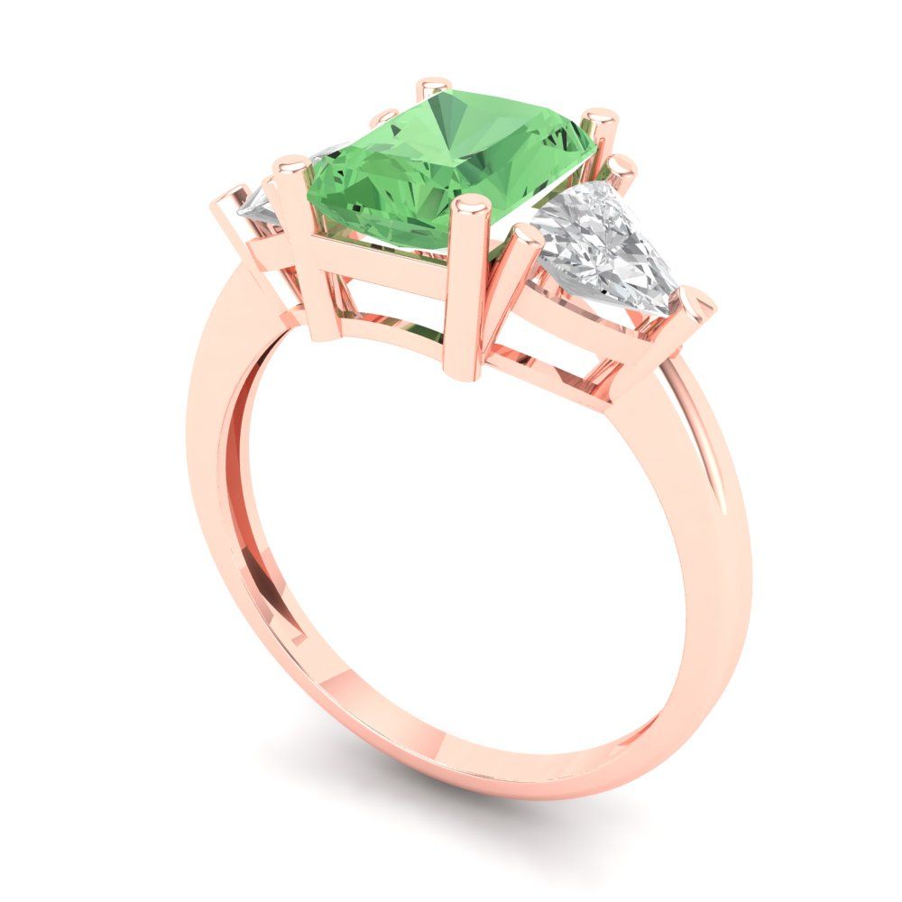 2.82 cttw Zirconia Simulated Green Diamond Three-Stone Engagement Ring - Solid Gold (VVS1, Emerald Cut,8x6mm)