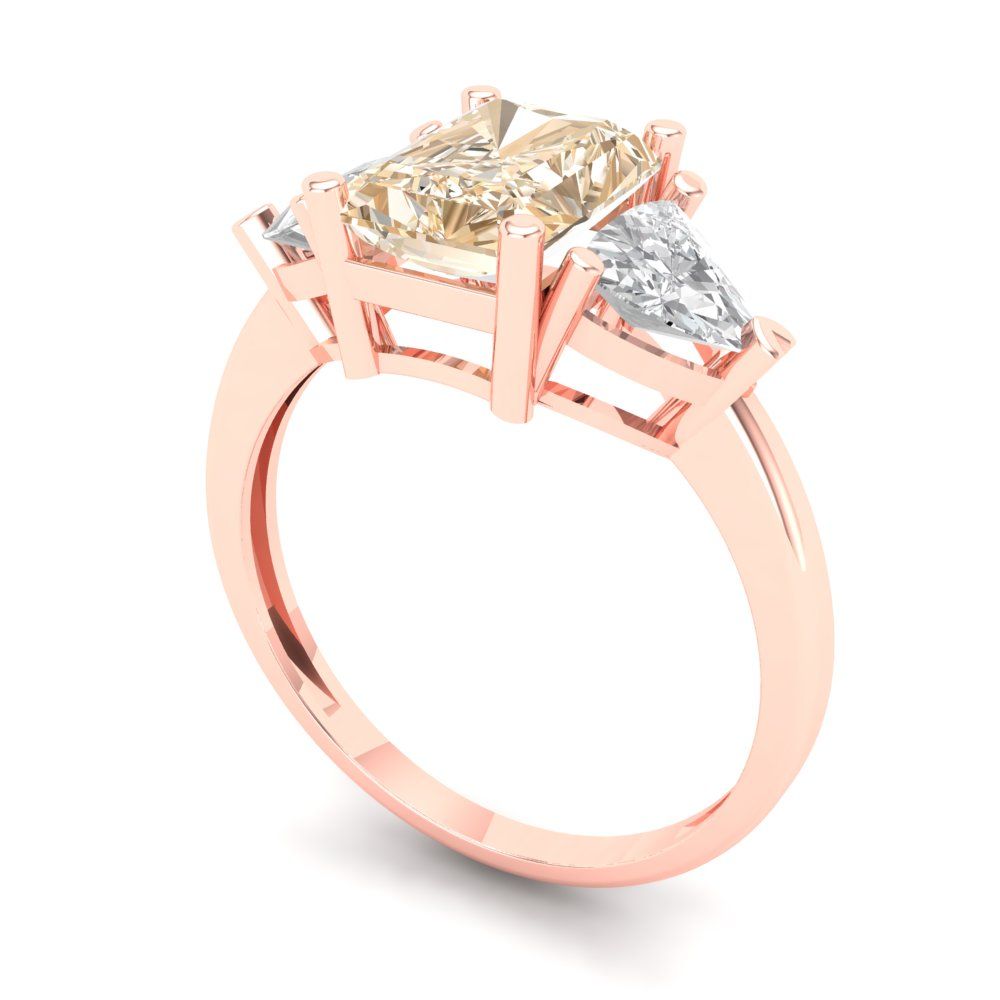 2.82 cttw Natural Morganite Three-Stone Engagement Ring - Solid Gold (Emerald Cut,8x6mm)
