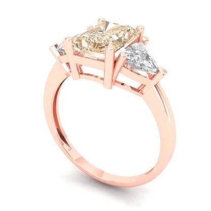 2.82 cttw Natural Morganite Three-Stone Engagement Ring - Solid Gold (Emerald Cut,8x6mm)